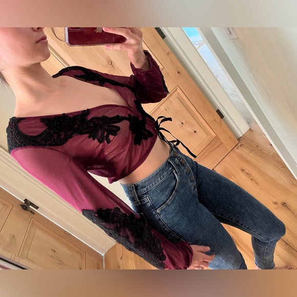 Burgundy Lace Blouse - Picture 6 of 9